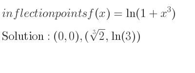 The inflection points of f(x)=ln(1+x^3) are (0,0),(\sqrt[3]{2},ln(3))
